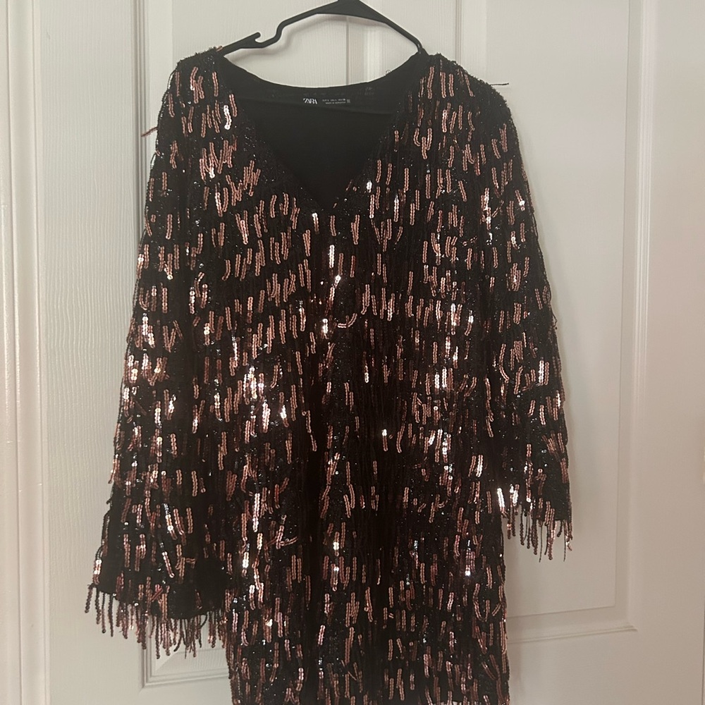 Zara Black Dress with Red Brown Sequins